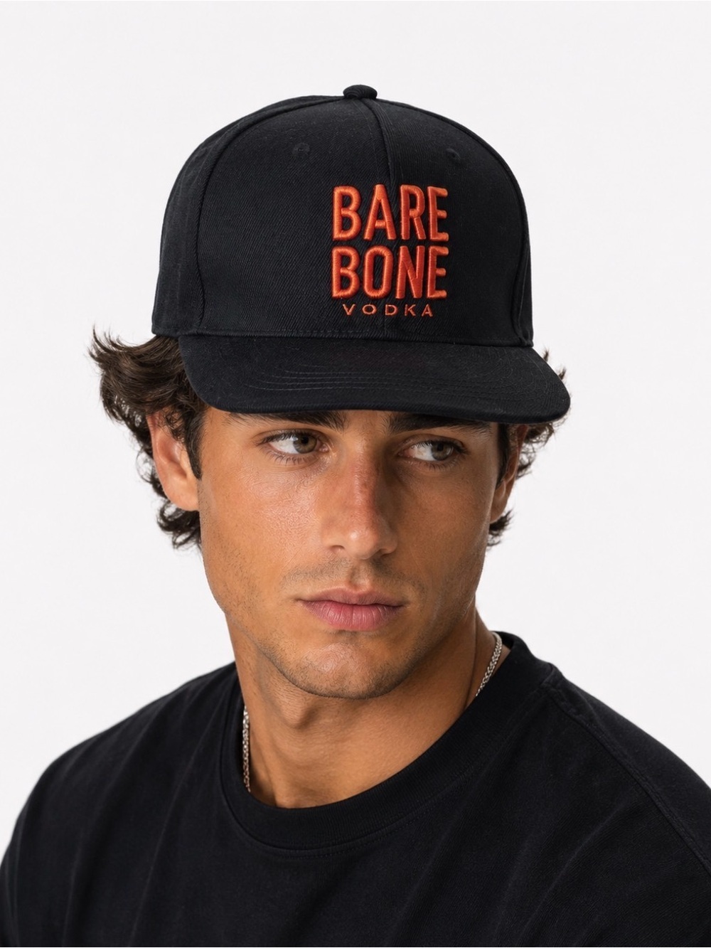 Bare Bone Vodka black flat bill hat/cap embroidered alcohol snap back NWOT